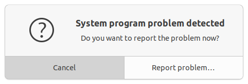 System program problem dialog