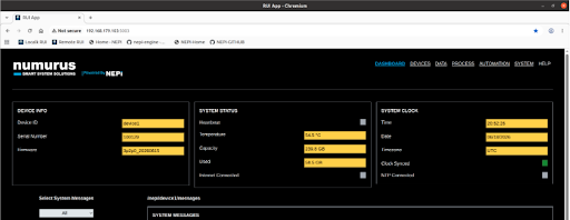 NEPI RUI dashboard in browser