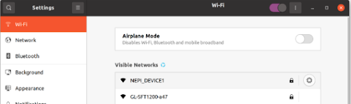Wi-Fi connection settings showing NEPI_DEVICE1 network