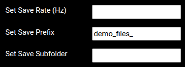 Data Manager Set Save Prefix field showing demo_files_