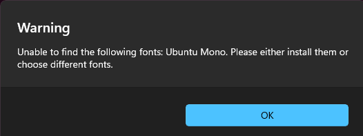 Ubuntu Font Family warning message